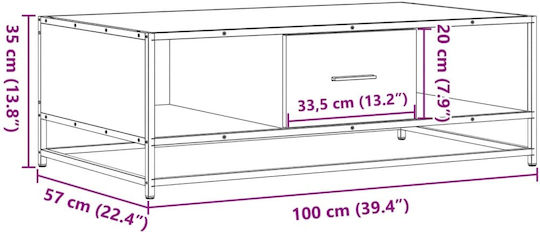 Rectangular Central Wooden Coffee Table Sonoma Oak M100xW57xH35cm