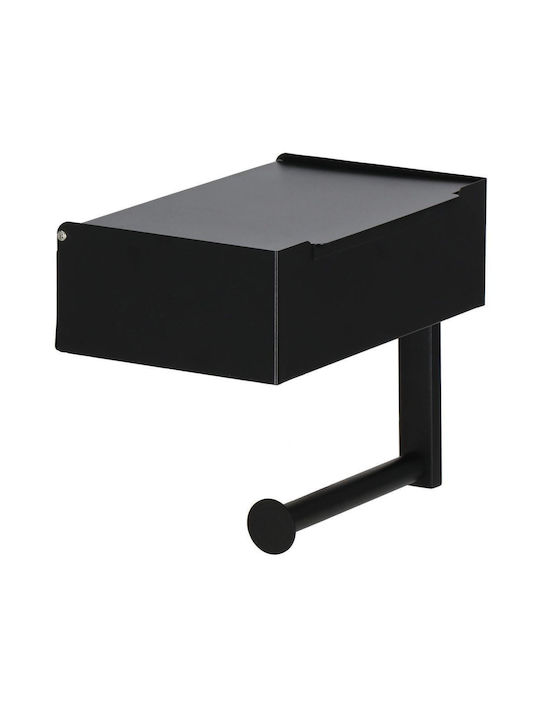 Suport de hârtie igienică din oțel cu sertar de depozitare, sistem de montare inclus, 22cm, negru bej