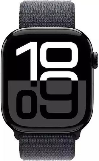 Apple Watch Series 10 Cellular Aluminium 46mm Wasserdicht mit eSIM und Pulsmesser (Sport Loop Jet Black/Ink)