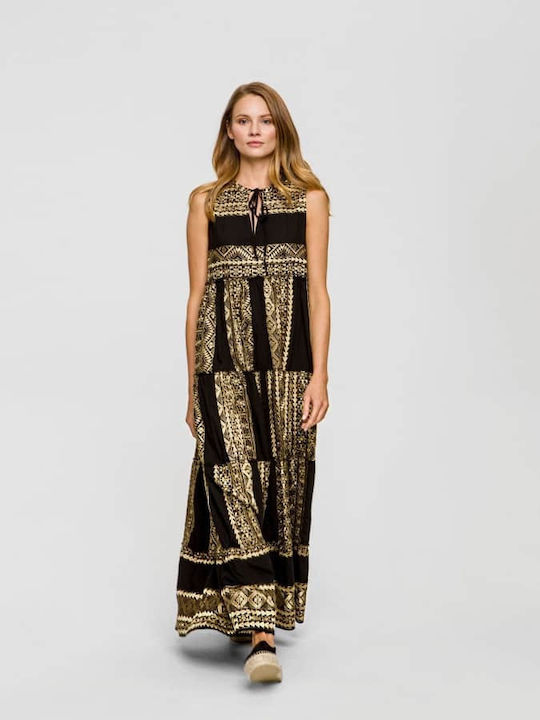 Greek Archaic Kori Sommer Maxi Abendkleid Black/Gold