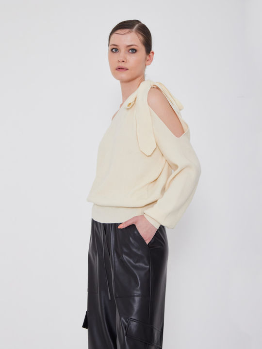 Γυναικείο Πουλόβερ με έναν Ώμο Εκρού