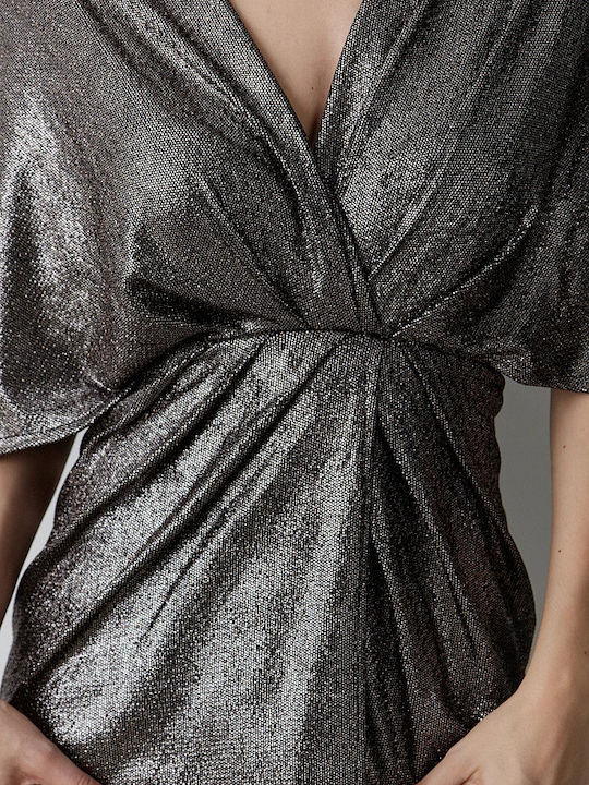 Rochie Mini De Seara Wrap-Around Argintie