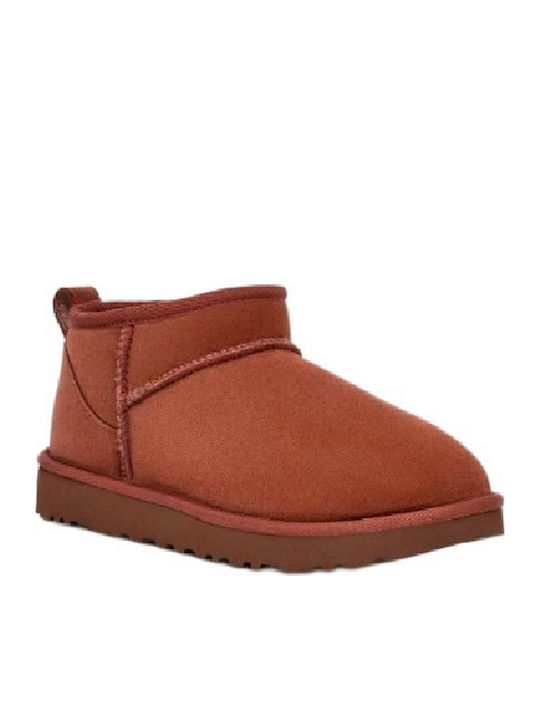 Classic Ultra Mini Γυναικεία Μποτάκια με Γούνα Red Jasper