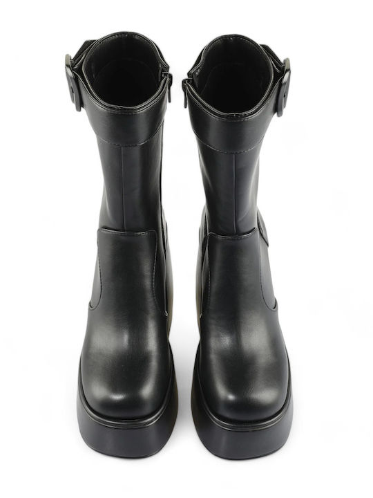 Heart Leather Women's Ankle Boots with High Heel Black