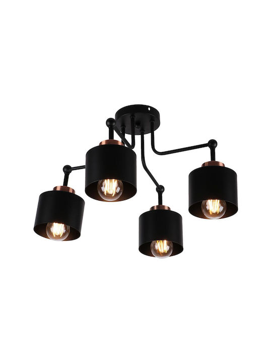 4-arm Metal Chandelier Zola Ceiling Mount 230v 60w E27 Black
