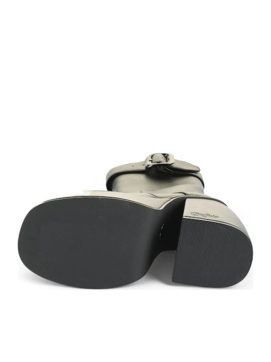 Heart Leather Women's Ankle Boots with High Heel Black
