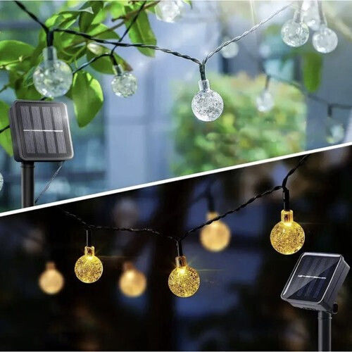 Ghirlandă cu Panou Solar Ubx 12 M Alb Cald Impermeabil Ip44 8 Moduri de Iluminare