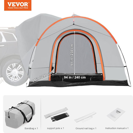 Vevor Camping Tent Tunnel Car Grey with Double Cloth 3 Seasons for 8 People 240x240x230cm