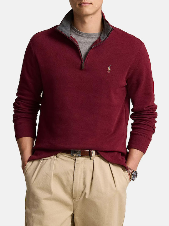 Ralph Lauren Herren Langarm-Pullover Ausschnitt mit Reißverschluss Burgundisch