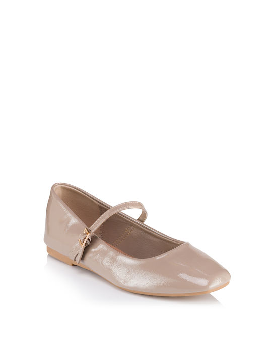 Bottega Leather Pointy Ballerinas With strap Beige