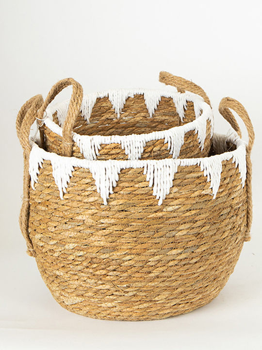 Set of Decorative Baskets Straw with Handles Brown 24x18x16.5cm 2pcs