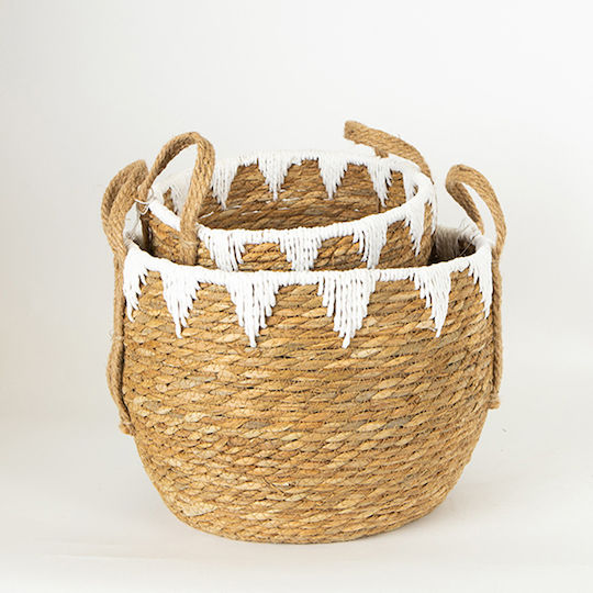 Set of Decorative Baskets Straw with Handles Brown 24x18x16.5cm 2pcs