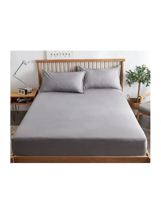 Чаршаф King Size с Ластик 180x200+20см. Сив