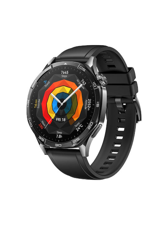 Huawei Watch GT 5 + Δώρο Huawei FreeBuds 5i Blue Stainless Steel 46mm Αδιάβροχο με Παλμογράφο (Μαύρο)