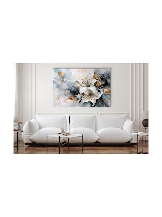 Tablou pe Pânză pentru Perete Living Crini Albi Frunză de Aur 80x120