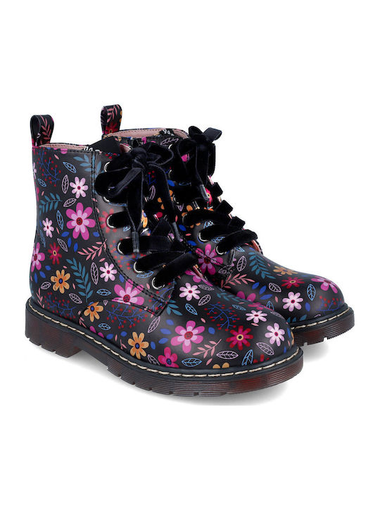Lederne Kinderstiefel mit Schnürsenkeln Schwarz