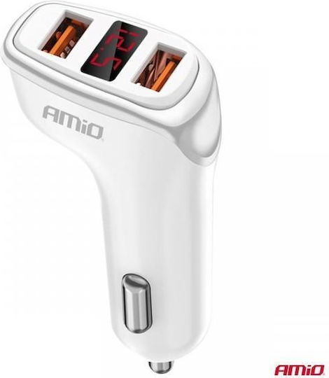 AMiO Car Charger White Total Intensity 3.1A with Ports: 2xUSB with Cable Embedded and Battery Voltmeter