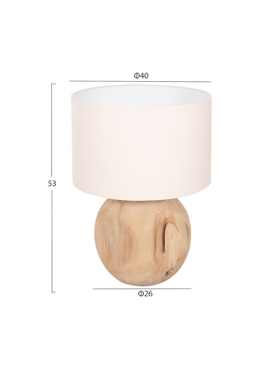 HomeMarkt Wood Table Lamp for Socket E27 with White Shade and Beige Base