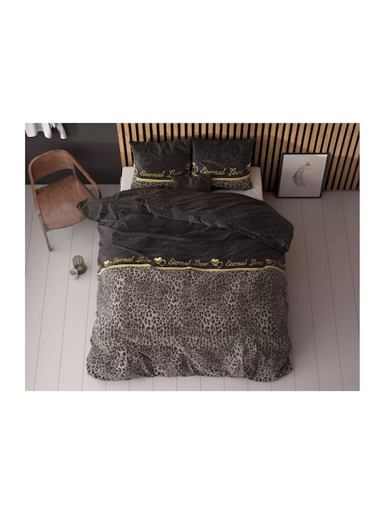 Sleeptime Duvet Cover Set Queen with 2 Pillowcases 240x220 Black Velvet-Black Metal