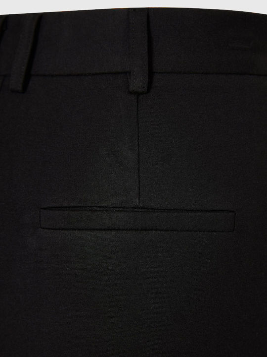 Damen Hoch tailliert Stoff Capri Hose Schwarz