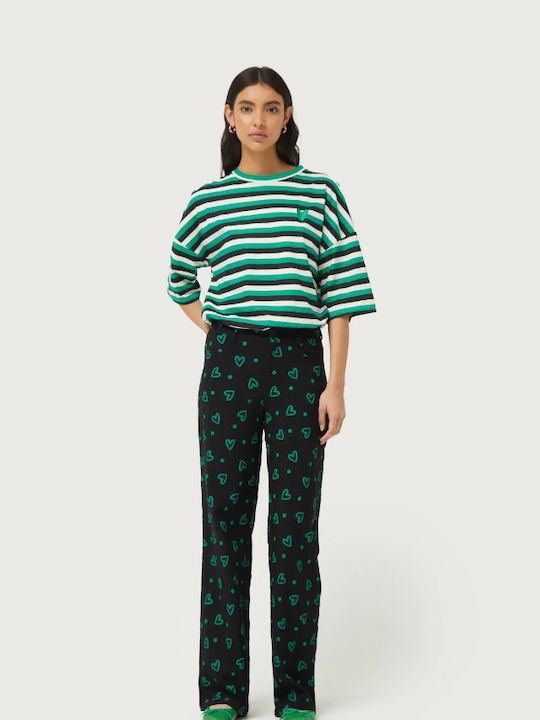 Compania Fantastica Women's High-waisted Fabric Trousers Green/black