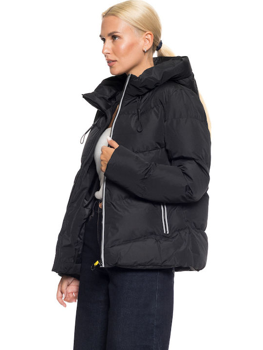 Women's Short Lifestyle Jacket for Winter with Hood Black