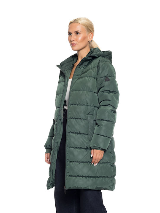 Splendid Women's Long Lifestyle Jacket for Winter with Hood Dk Green