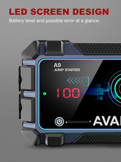 Avapow Tragbar Auto-Starthilfe 16000mAh mit Power Bank,Powerbank / USB / Φακό 12V