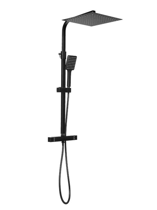 Black Shower Set 30x30 Cm Overhead Shower Adjustable Height Black