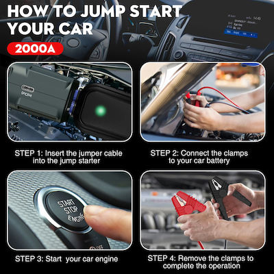 Nexpow Tragbar Autobatterie-Starter 12V mit Power Bank,Powerbank / USB / Φακό