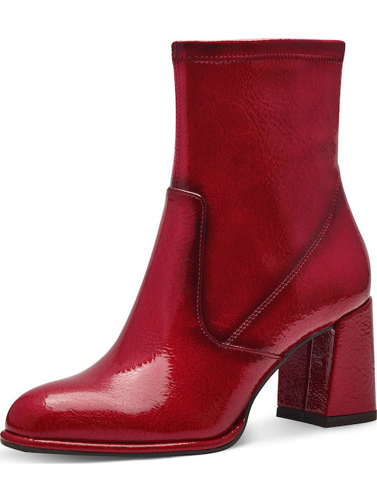 Women's Ankle Boots made of Patent Leather with Medium Heel Red