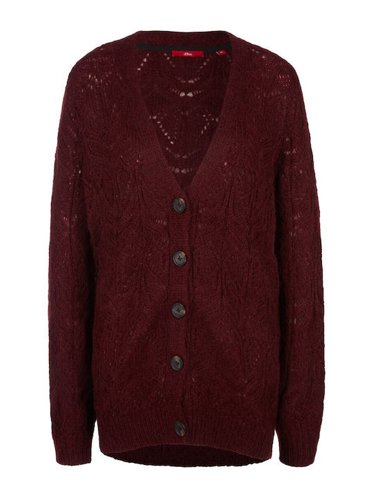 s.Oliver Long Women's Knitted Cardigan with Buttons Burgundy