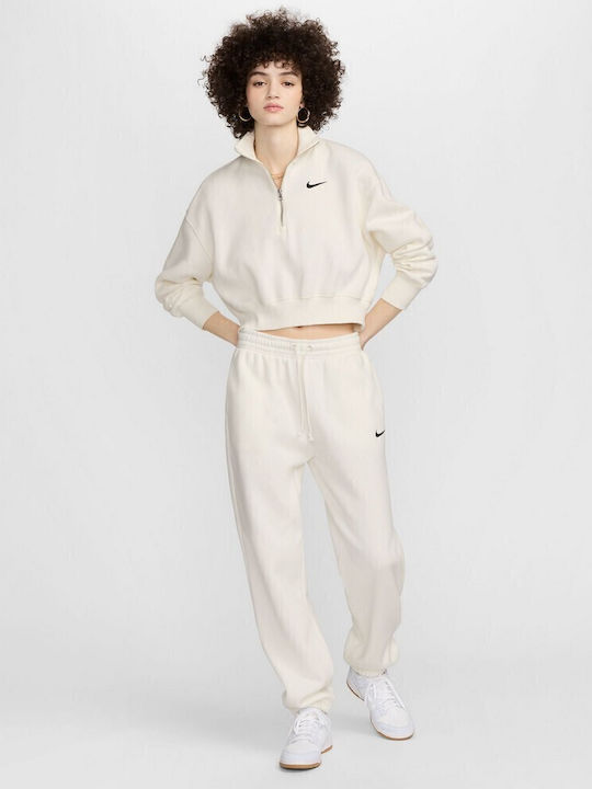 High Waist Sweatpants Jogger Fleece Ecru
