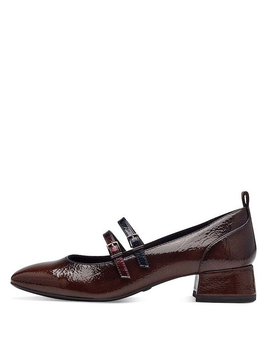 Tamaris Leather Tabac Brown Low Heels with Strap