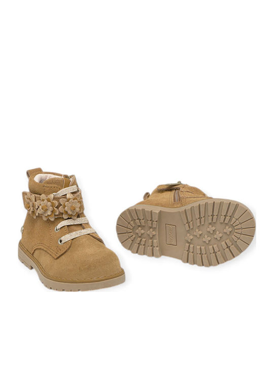 Biker Suede Kinderstiefeletten mit Schnürsenkeln Braun