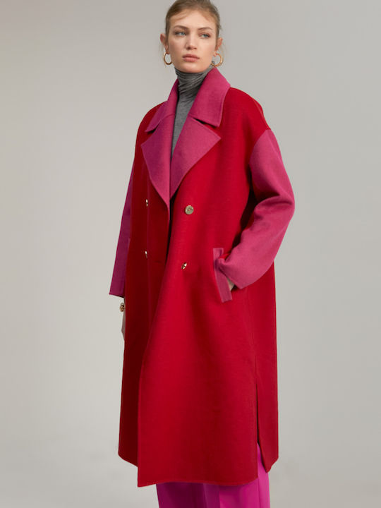 Lola Casademunt Women's Wool Midi Coat with Buttons Red/Fuchsia