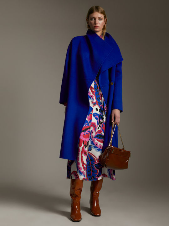 Lola Casademunt Women's Wool Midi Coat with Belt Blue