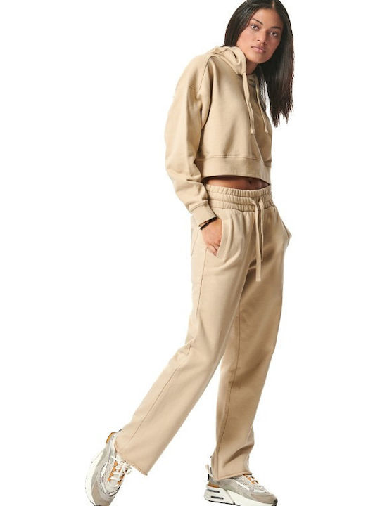Cropped Women's Sweatshirt Hooded Sand Grey 061427-01