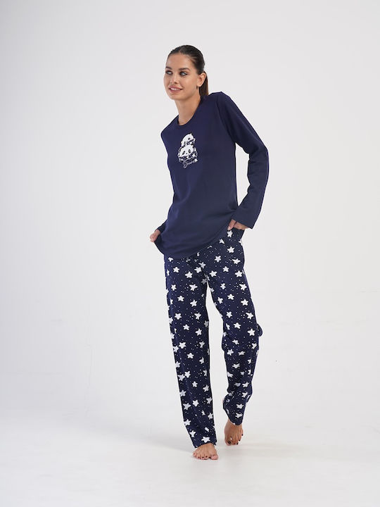 Vienetta Secret Winter Women's Pyjama Set Cotton Blue