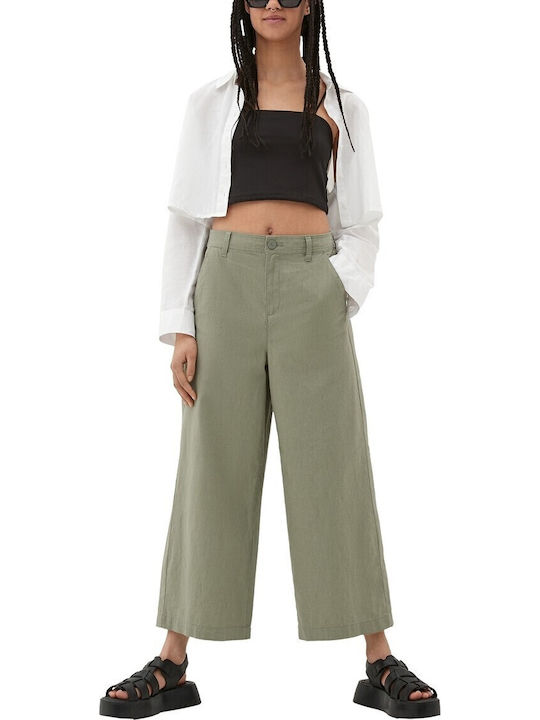 Damen Hoch tailliert Stoff Hose Khaki