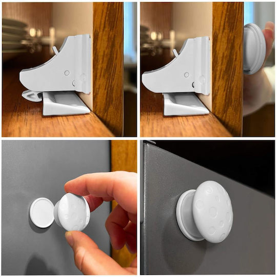 Siguranță pentru dulap și sertar cu magnet din Plastic în Culoare Alb 3.5x3.5cm 4buc