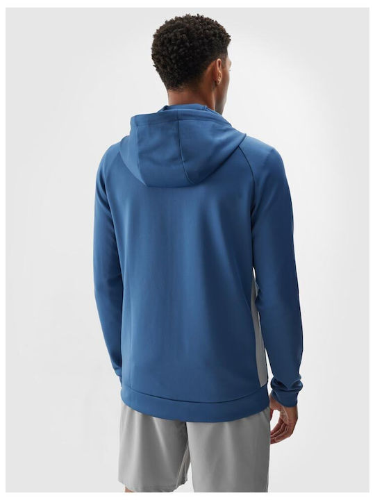 4F Functional Men's Sweatshirt Jacket with Hood and Pockets Blue