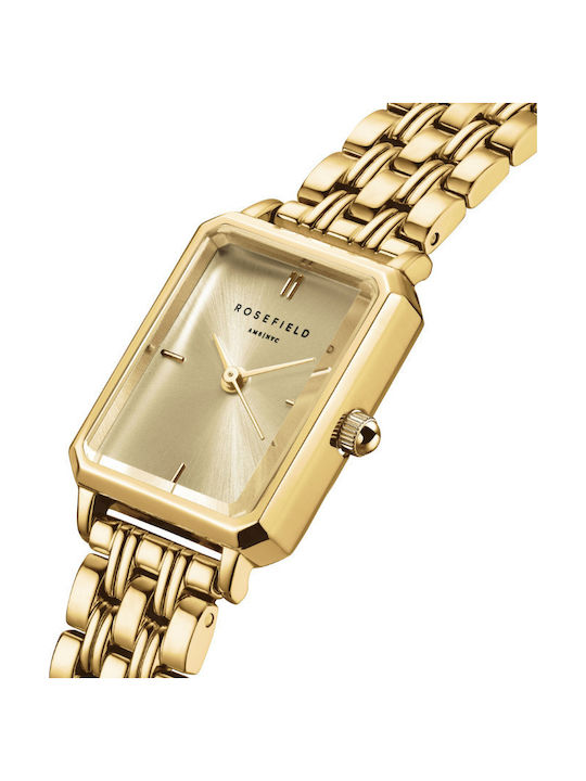 Rosefield Octagon Xs Womens Watch 24mm Chronograph Battery with Gold Metal Bracelet