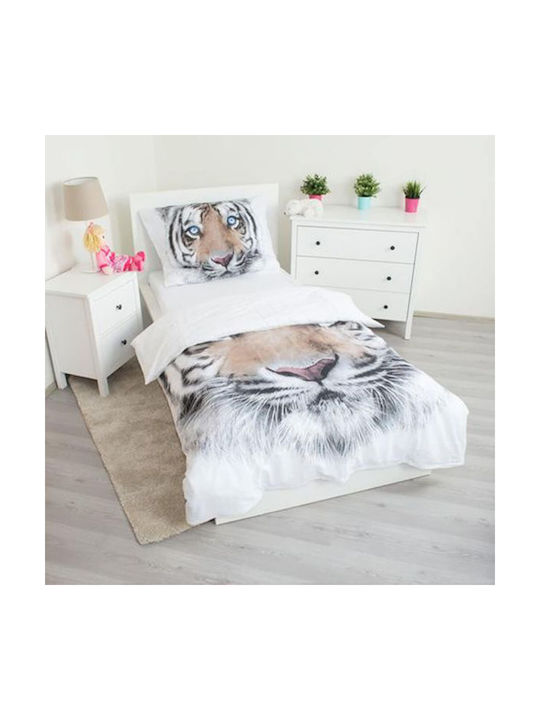 TIGER Conținut set Husă de pilotă pentru copii Single cu față de pernă Bumbac White/Grey 140x200cm