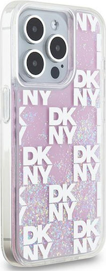 DKNY Liquid Glitter Checkered Pattern Back Cover Plastic / Silicon Roz (iPhone 15 Pro)
