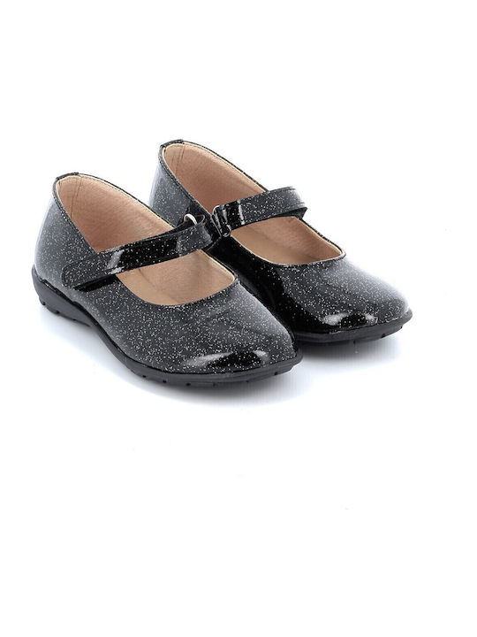 Kids Anatomic Patent Leather Ballerinas with Hoop & Loop Closure Black