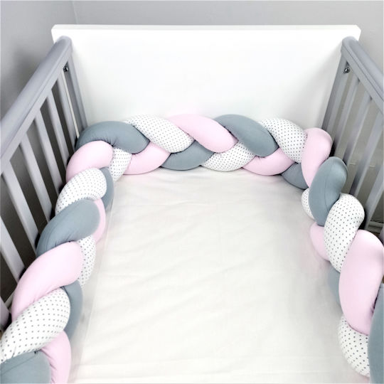 Baby Star Star Crib Bumpers Braided Inside Pink-Grey-White 19x200cm