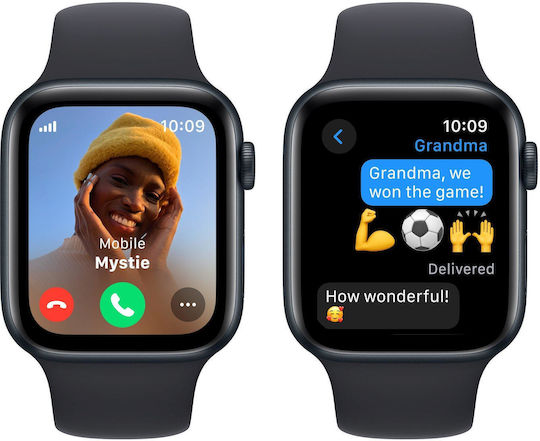 Apple Watch SE 2023 Cellular Алуминий 44мм Водоустойчив с eSIM и Пулсомер (Полунощ с полунощна спортна лента (S/M))