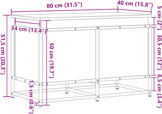 vidaXL Wooden Decorative Box 80x40x51.5cm