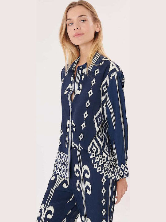 Women's Striped Long Sleeve Shirt Navy